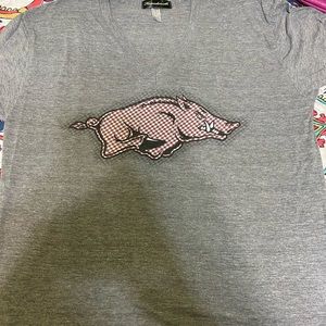 Gray Houndstooth Razorback V-neck t-shirt